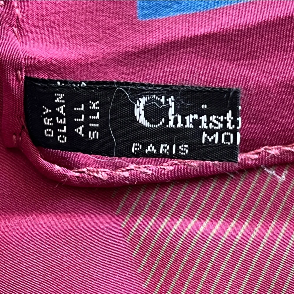 Christian Dior Silk Pocket Square with Burgundy, Blue & Olive Check design